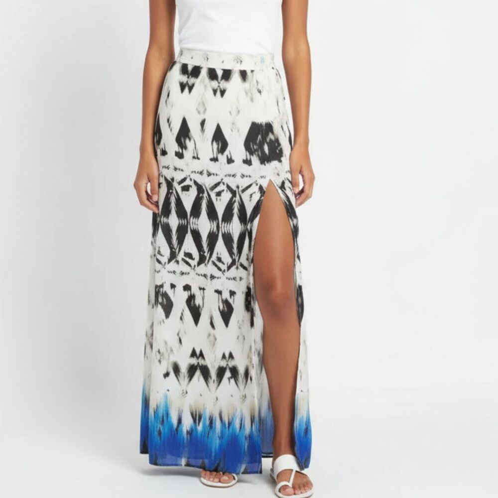 Love Sam White & Blue Maxi Tye Dye Slit Skirt M NEW